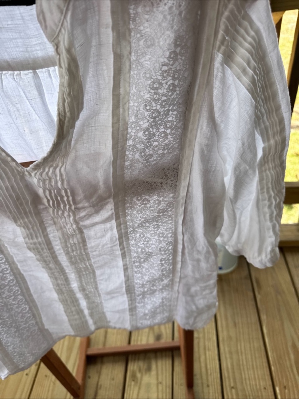 Ralph Lauren White Lace Pintuck V-Neck Blouse - Picture 4 of 4